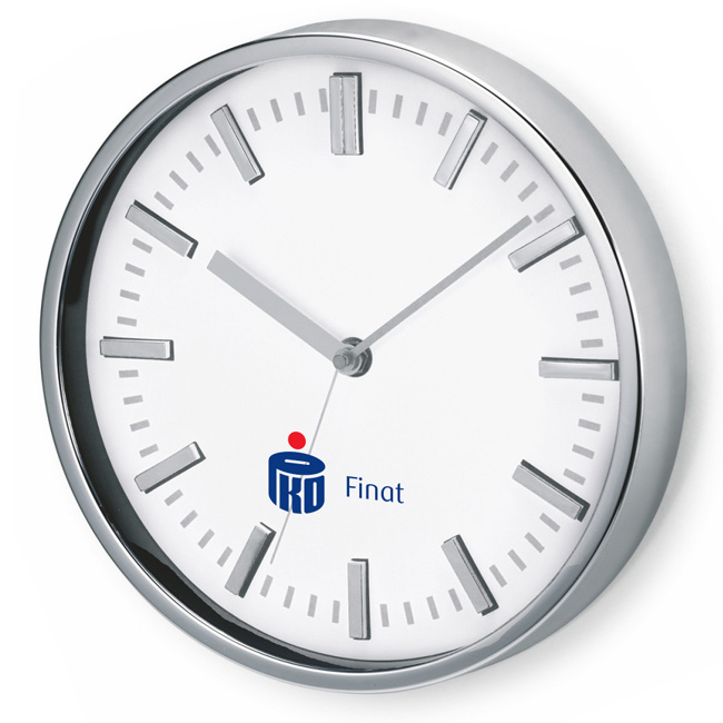 ZEGAR ŚCIENNY Z DWUKOLOROWYM NADRUKIEM WYKONANYM TAMPONEM DLA FIRMY PKO