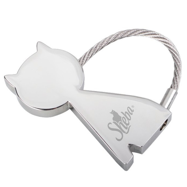 GADŻET IDEALNIE DOPASOWANY DO FIRMY. METALOWY BRELOK Z CHROMOWANĄ POWIERZCHNIĄ Z GRAWEREM MARKI SHEBA